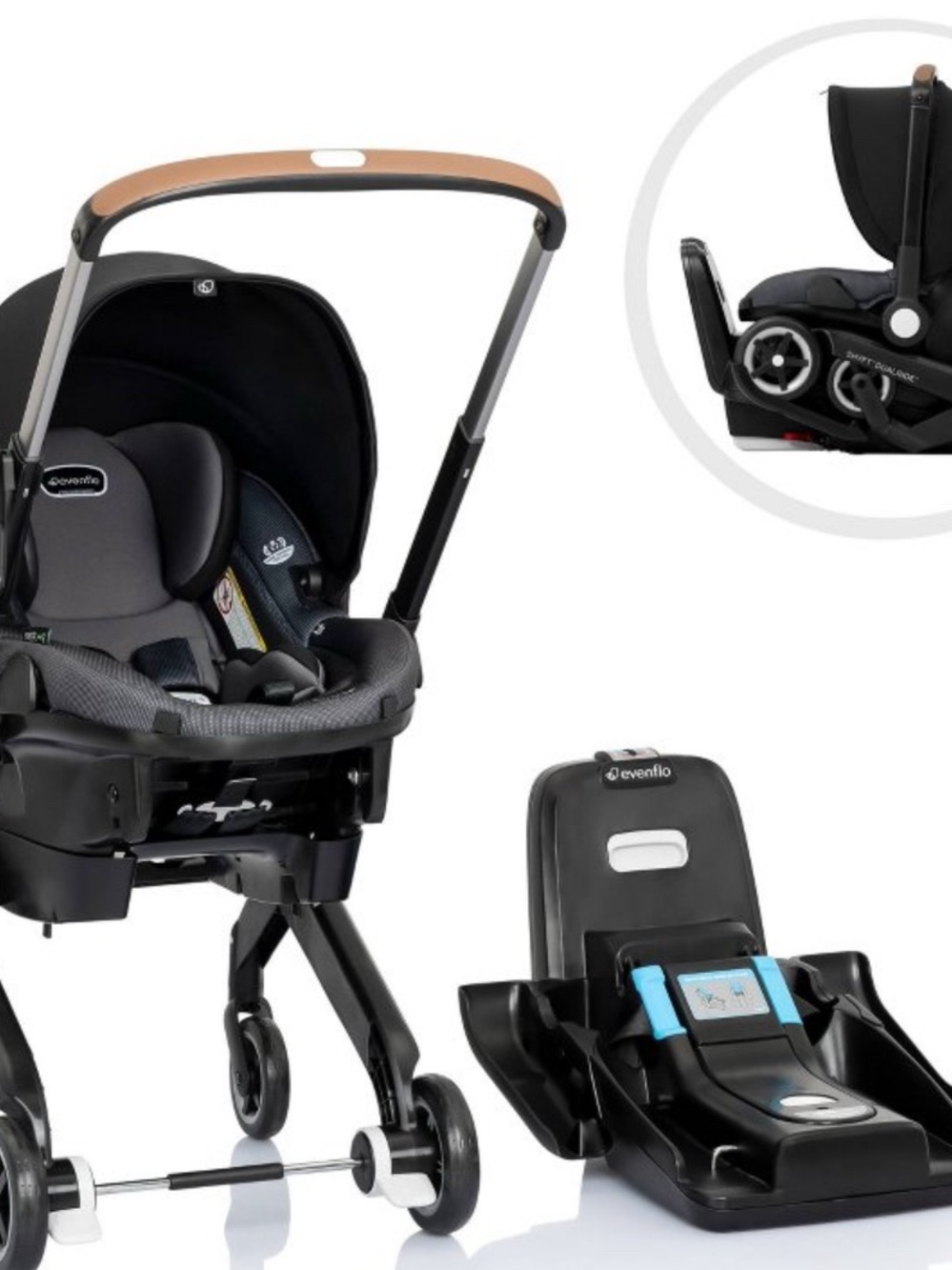 Evenflo Shyft Dualride Infant Car Seat + Base in Black and Gray